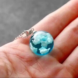 Blue Sky White Cloud Necklace Transparent Ball Shape Resin Pendant Necklace..NWT